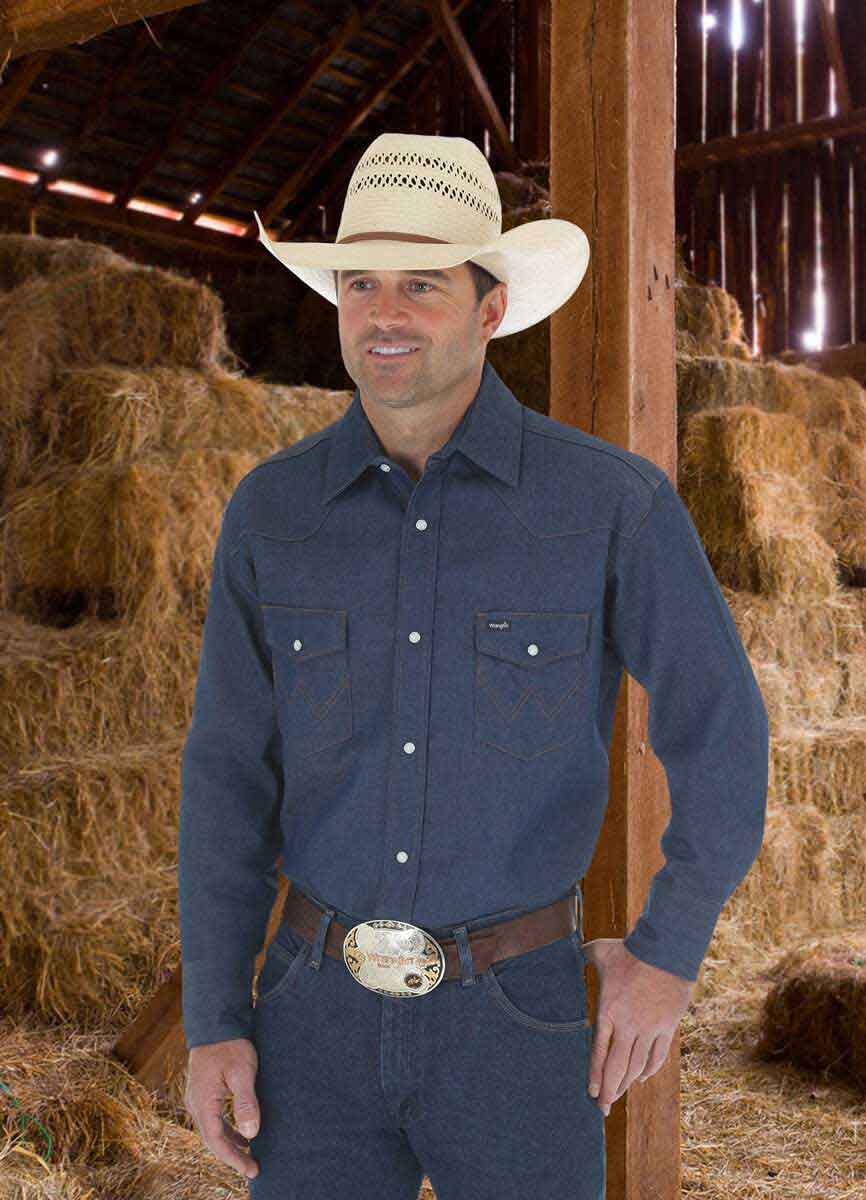 Wrangler Cowboy Cut Work Western Denim Long-Sleeve Shirt - Men's Stonewash, L